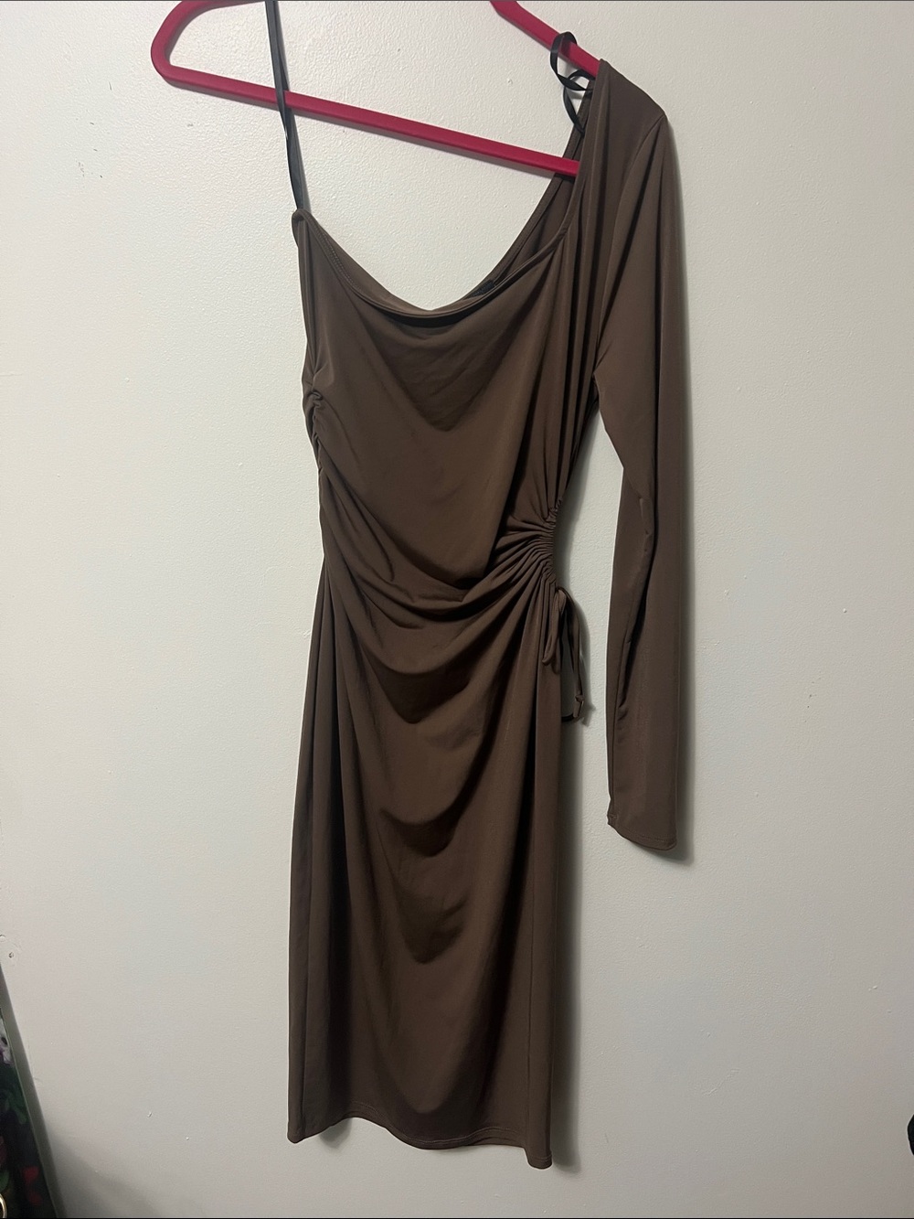 Windsor One-Shoulder Chocolate Brown Draped Midi Dress